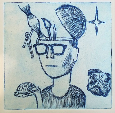 Thumbnail image of Sean Johnson, Gateway College, 'Self Portrait', etching - Little Selves - Student Prizes