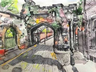 Thumbnail image of Toni Northcott (Leicestershire), 'Gateway Castle, Leicester' - 'Virtualsketch'  Walk in Leicester has global success