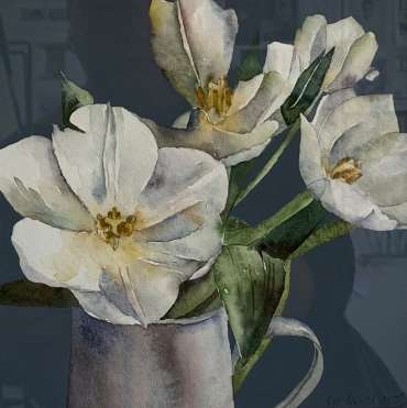 Thumbnail image of 019 Vivienne Cawson | White Tulips in Galvanised Jug - LSA Annual Exhibition 2023 | Catalogue A - C