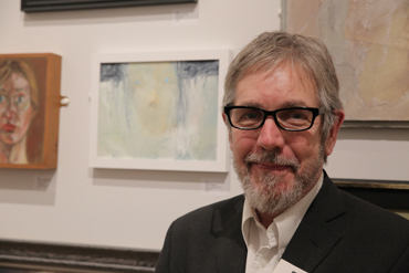 Thumbnail image of Charles Stanley Silver Prize winning Dave Pigeon infront of his 'girl in Constant Fog' in the LSA Annual Exhibition 2017 - LSA Annual Exhibition 2017 Preview Evening