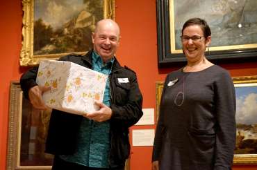 Thumbnail image of Pete Underhill receives the Zest-It Oil Painting Prize from LSA Chair Ruth Singer - LSA Annual Exhibition - Preview Evening